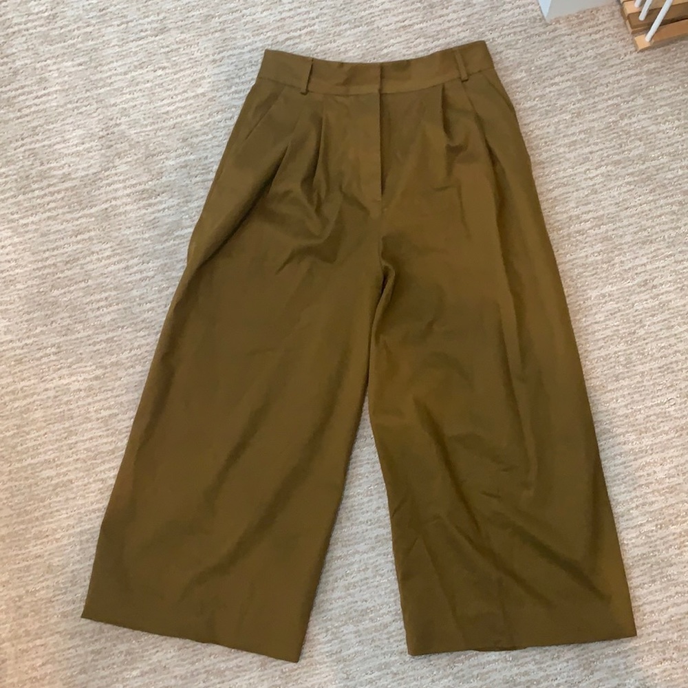tibi wide legged cropped loden brown pants size 4